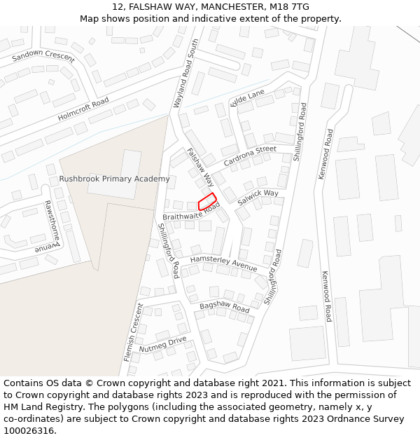 12, FALSHAW WAY, MANCHESTER, M18 7TG: Location map and indicative extent of plot