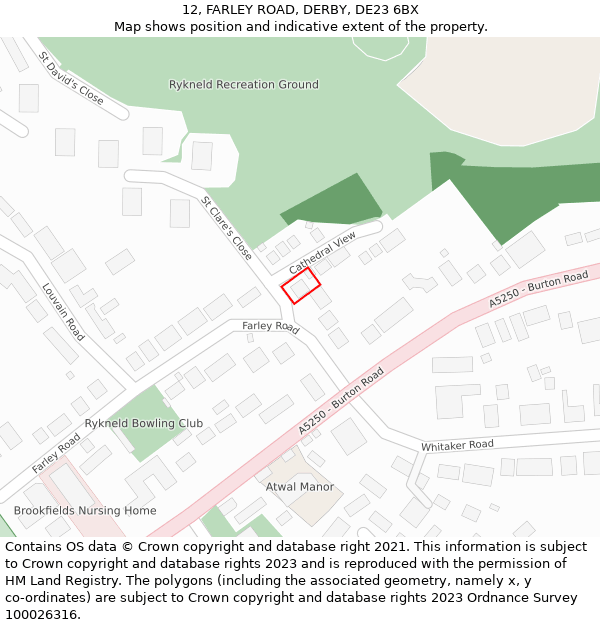 12, FARLEY ROAD, DERBY, DE23 6BX: Location map and indicative extent of plot
