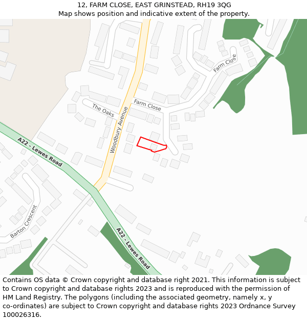 12, FARM CLOSE, EAST GRINSTEAD, RH19 3QG: Location map and indicative extent of plot