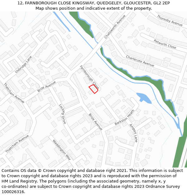 12, FARNBOROUGH CLOSE KINGSWAY, QUEDGELEY, GLOUCESTER, GL2 2EP: Location map and indicative extent of plot