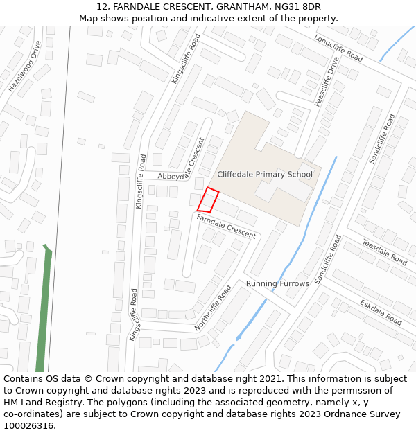 12, FARNDALE CRESCENT, GRANTHAM, NG31 8DR: Location map and indicative extent of plot