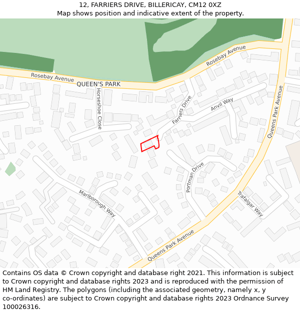 12, FARRIERS DRIVE, BILLERICAY, CM12 0XZ: Location map and indicative extent of plot