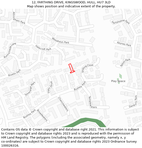 12, FARTHING DRIVE, KINGSWOOD, HULL, HU7 3LD: Location map and indicative extent of plot