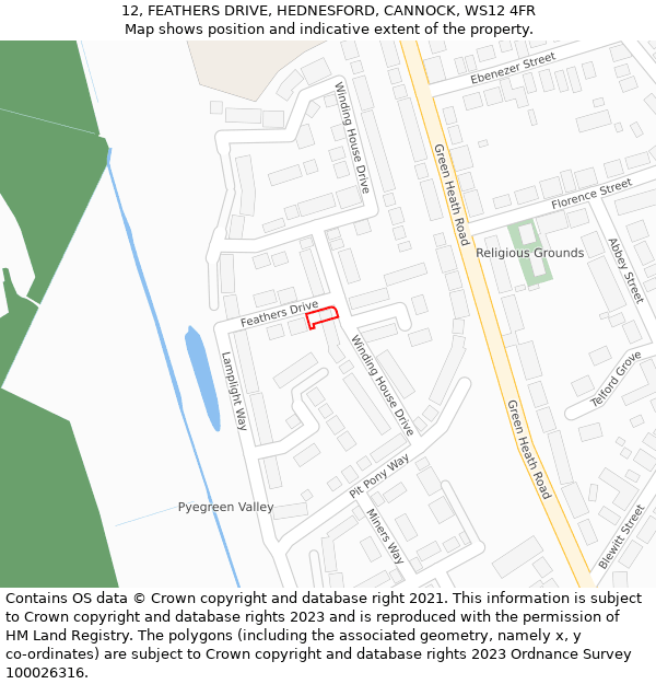 12, FEATHERS DRIVE, HEDNESFORD, CANNOCK, WS12 4FR: Location map and indicative extent of plot