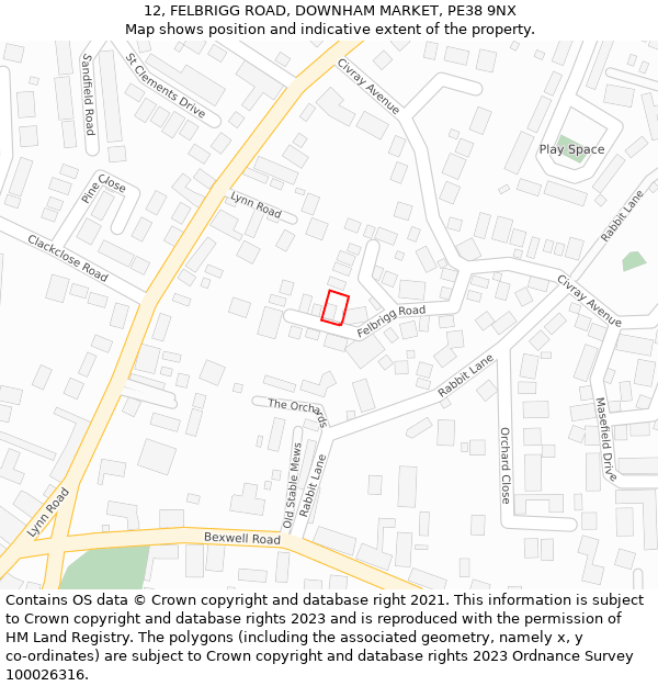 12, FELBRIGG ROAD, DOWNHAM MARKET, PE38 9NX: Location map and indicative extent of plot