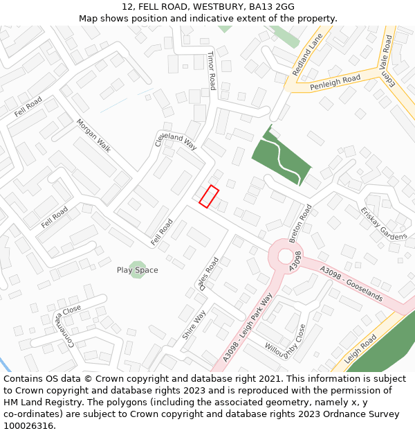 12, FELL ROAD, WESTBURY, BA13 2GG: Location map and indicative extent of plot