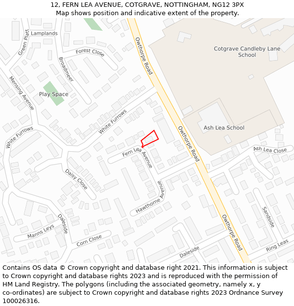 12, FERN LEA AVENUE, COTGRAVE, NOTTINGHAM, NG12 3PX: Location map and indicative extent of plot