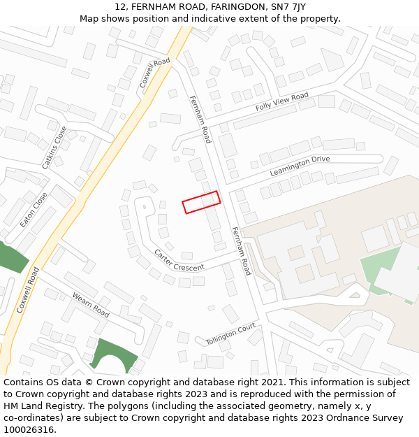 12, FERNHAM ROAD, FARINGDON, SN7 7JY: Location map and indicative extent of plot
