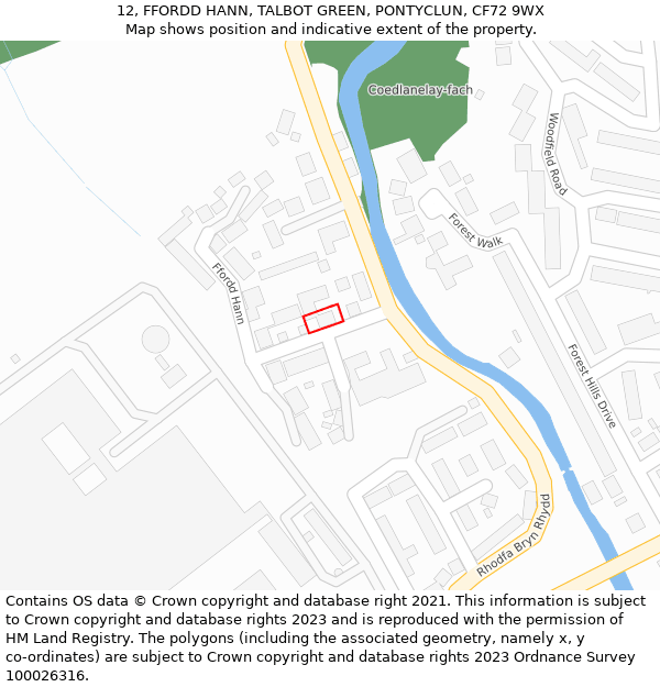 12, FFORDD HANN, TALBOT GREEN, PONTYCLUN, CF72 9WX: Location map and indicative extent of plot