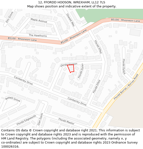 12, FFORDD HOOSON, WREXHAM, LL12 7LS: Location map and indicative extent of plot