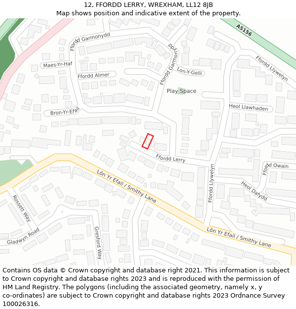 12, FFORDD LERRY, WREXHAM, LL12 8JB: Location map and indicative extent of plot