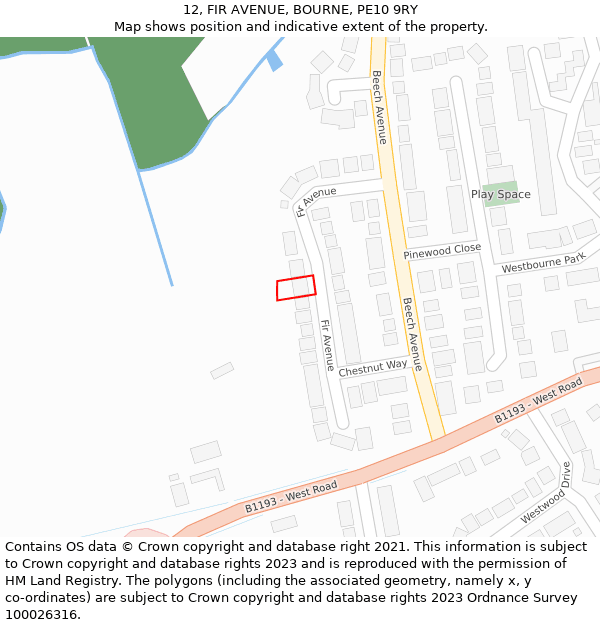 12, FIR AVENUE, BOURNE, PE10 9RY: Location map and indicative extent of plot