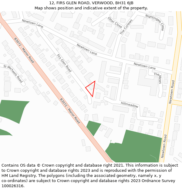 12, FIRS GLEN ROAD, VERWOOD, BH31 6JB: Location map and indicative extent of plot