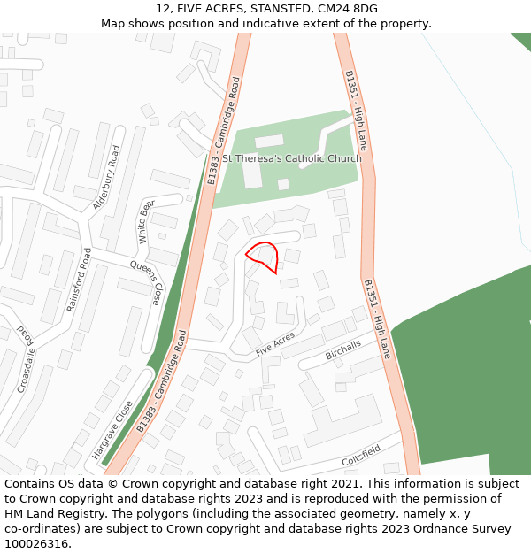 12, FIVE ACRES, STANSTED, CM24 8DG: Location map and indicative extent of plot