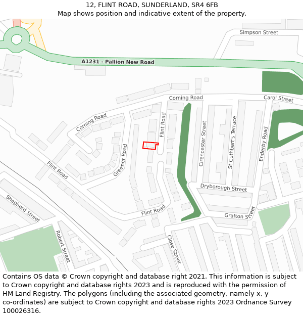 12, FLINT ROAD, SUNDERLAND, SR4 6FB: Location map and indicative extent of plot