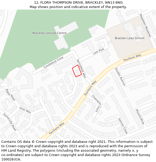 12, FLORA THOMPSON DRIVE, BRACKLEY, NN13 6NG: Location map and indicative extent of plot