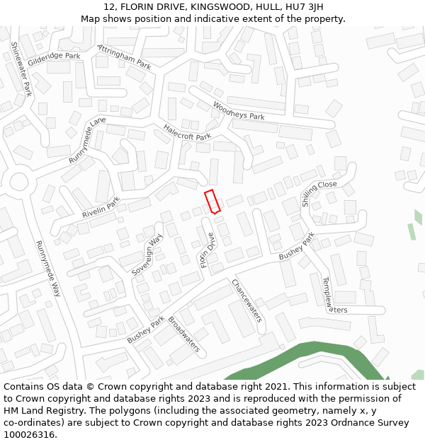 12, FLORIN DRIVE, KINGSWOOD, HULL, HU7 3JH: Location map and indicative extent of plot