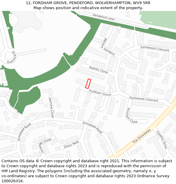 12, FORDHAM GROVE, PENDEFORD, WOLVERHAMPTON, WV9 5RR: Location map and indicative extent of plot