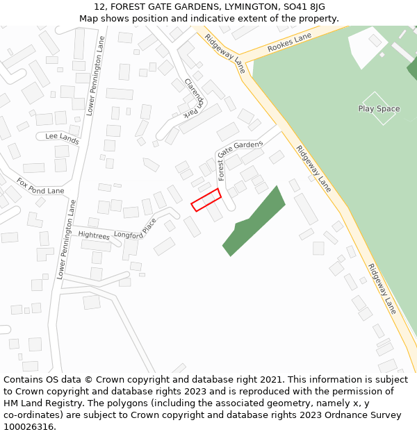 12, FOREST GATE GARDENS, LYMINGTON, SO41 8JG: Location map and indicative extent of plot