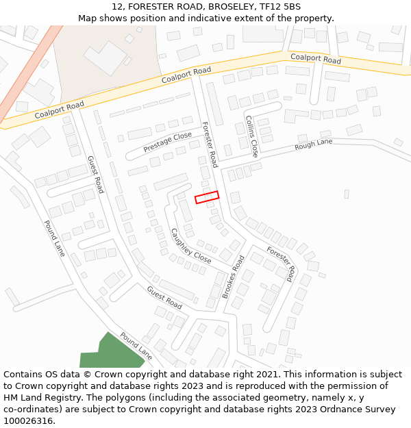 12, FORESTER ROAD, BROSELEY, TF12 5BS: Location map and indicative extent of plot