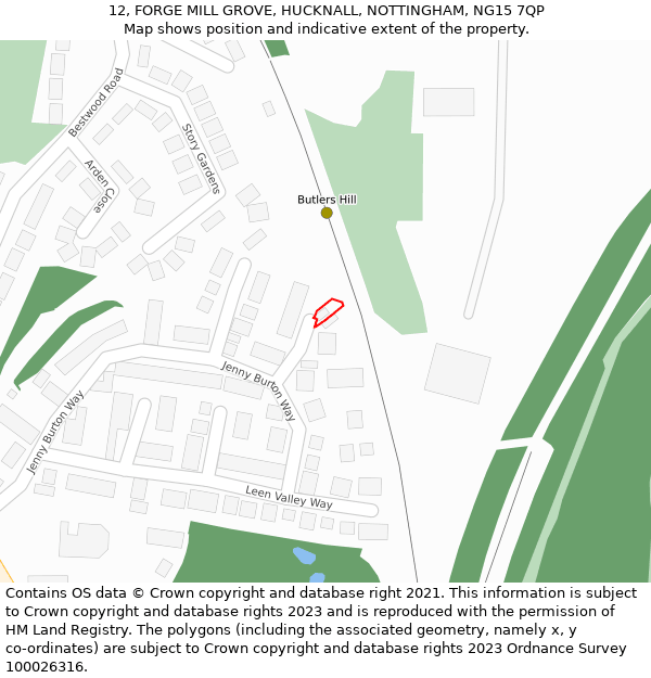 12, FORGE MILL GROVE, HUCKNALL, NOTTINGHAM, NG15 7QP: Location map and indicative extent of plot