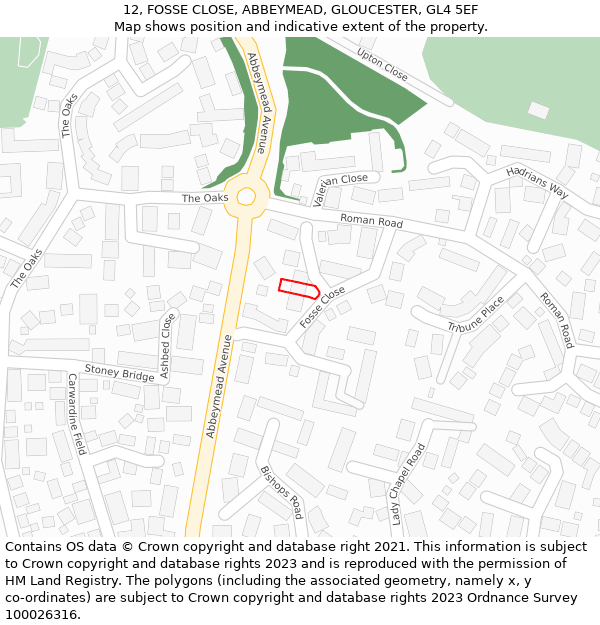 12, FOSSE CLOSE, ABBEYMEAD, GLOUCESTER, GL4 5EF: Location map and indicative extent of plot