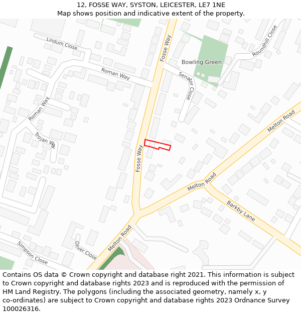 12, FOSSE WAY, SYSTON, LEICESTER, LE7 1NE: Location map and indicative extent of plot