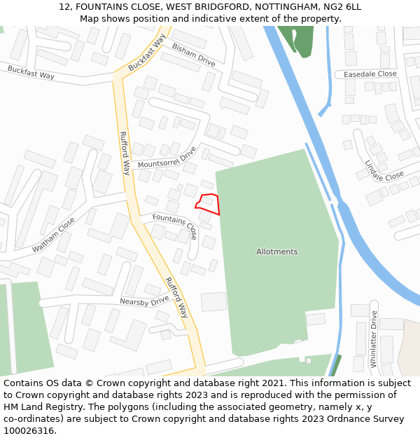 12, FOUNTAINS CLOSE, WEST BRIDGFORD, NOTTINGHAM, NG2 6LL: Location map and indicative extent of plot