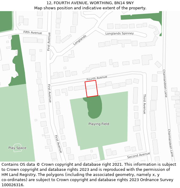 12, FOURTH AVENUE, WORTHING, BN14 9NY: Location map and indicative extent of plot