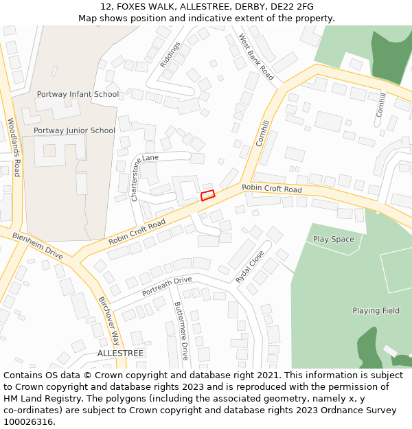 12, FOXES WALK, ALLESTREE, DERBY, DE22 2FG: Location map and indicative extent of plot