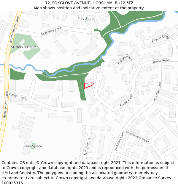 12, FOXGLOVE AVENUE, HORSHAM, RH12 5FZ: Location map and indicative extent of plot