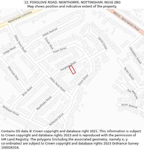 12, FOXGLOVE ROAD, NEWTHORPE, NOTTINGHAM, NG16 2BG: Location map and indicative extent of plot