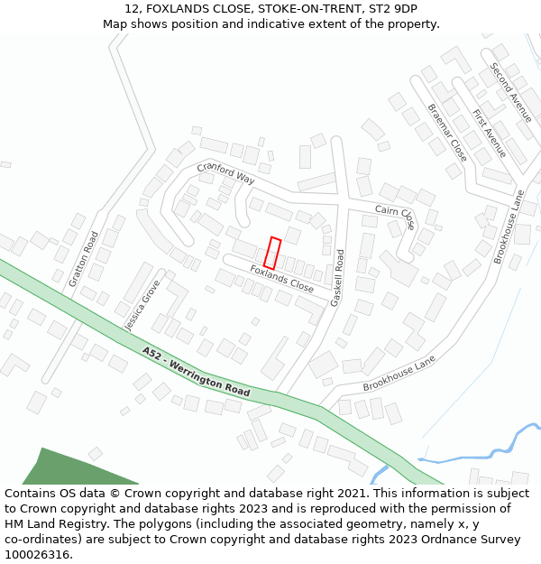 12, FOXLANDS CLOSE, STOKE-ON-TRENT, ST2 9DP: Location map and indicative extent of plot