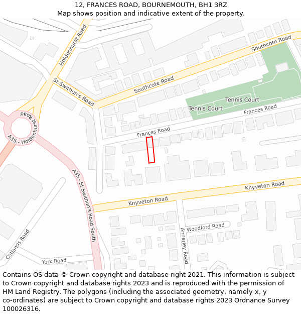 12, FRANCES ROAD, BOURNEMOUTH, BH1 3RZ: Location map and indicative extent of plot