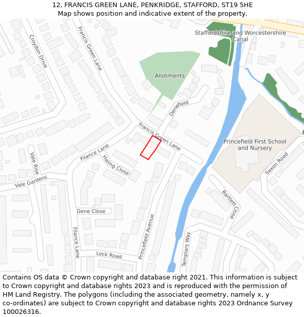 12, FRANCIS GREEN LANE, PENKRIDGE, STAFFORD, ST19 5HE: Location map and indicative extent of plot