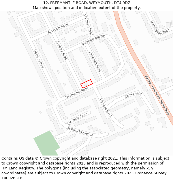 12, FREEMANTLE ROAD, WEYMOUTH, DT4 9DZ: Location map and indicative extent of plot