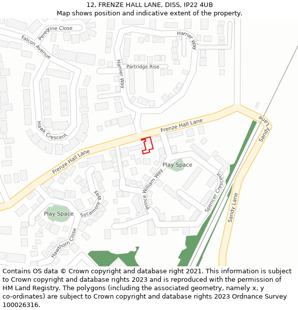 12, FRENZE HALL LANE, DISS, IP22 4UB: Location map and indicative extent of plot