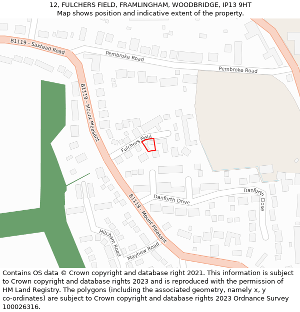12, FULCHERS FIELD, FRAMLINGHAM, WOODBRIDGE, IP13 9HT: Location map and indicative extent of plot