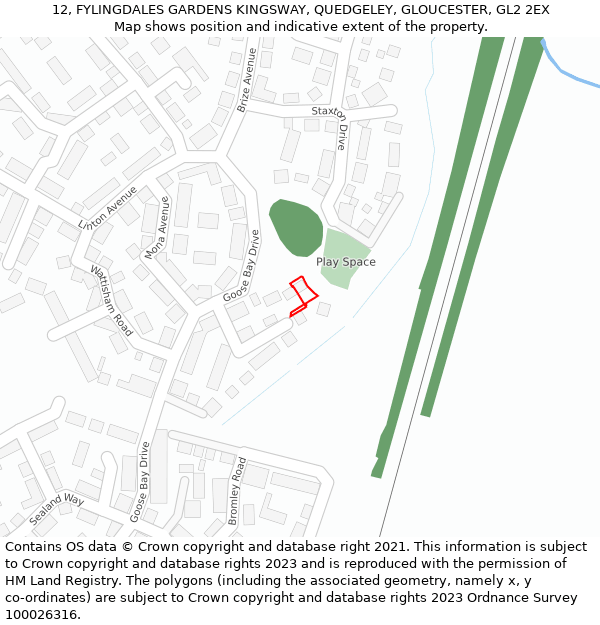 12, FYLINGDALES GARDENS KINGSWAY, QUEDGELEY, GLOUCESTER, GL2 2EX: Location map and indicative extent of plot