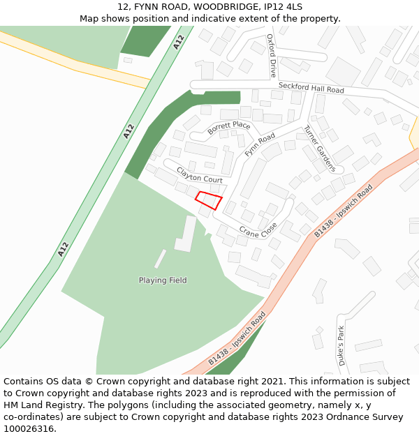 12, FYNN ROAD, WOODBRIDGE, IP12 4LS: Location map and indicative extent of plot