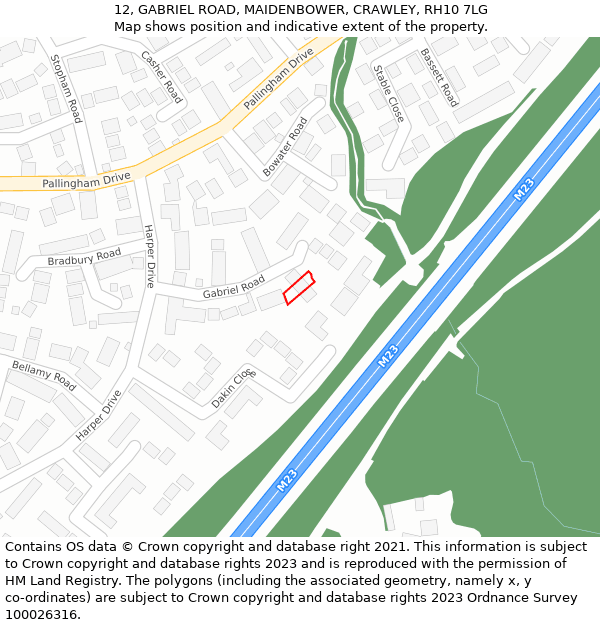 12, GABRIEL ROAD, MAIDENBOWER, CRAWLEY, RH10 7LG: Location map and indicative extent of plot