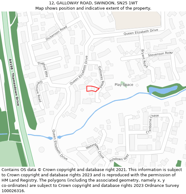 12, GALLOWAY ROAD, SWINDON, SN25 1WT: Location map and indicative extent of plot