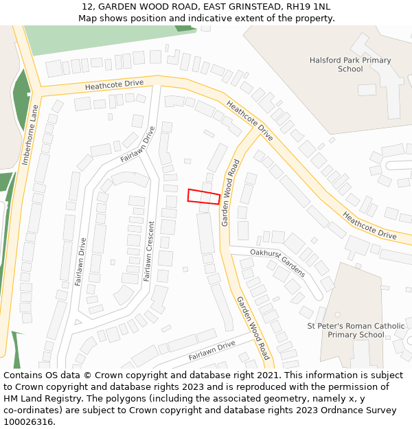 12, GARDEN WOOD ROAD, EAST GRINSTEAD, RH19 1NL: Location map and indicative extent of plot