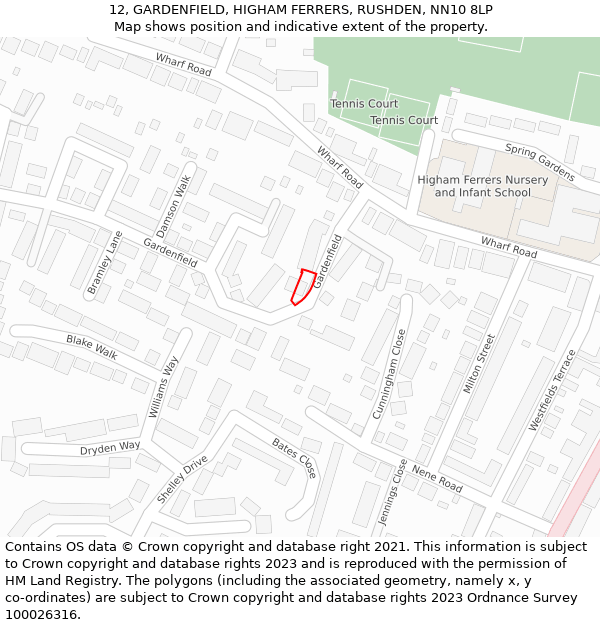 12, GARDENFIELD, HIGHAM FERRERS, RUSHDEN, NN10 8LP: Location map and indicative extent of plot