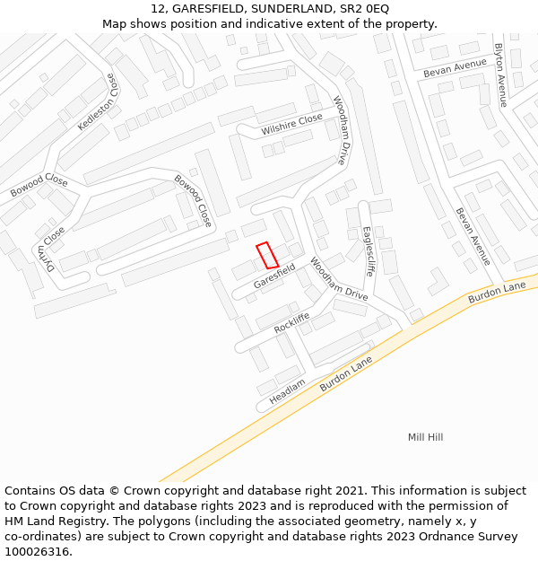 12, GARESFIELD, SUNDERLAND, SR2 0EQ: Location map and indicative extent of plot