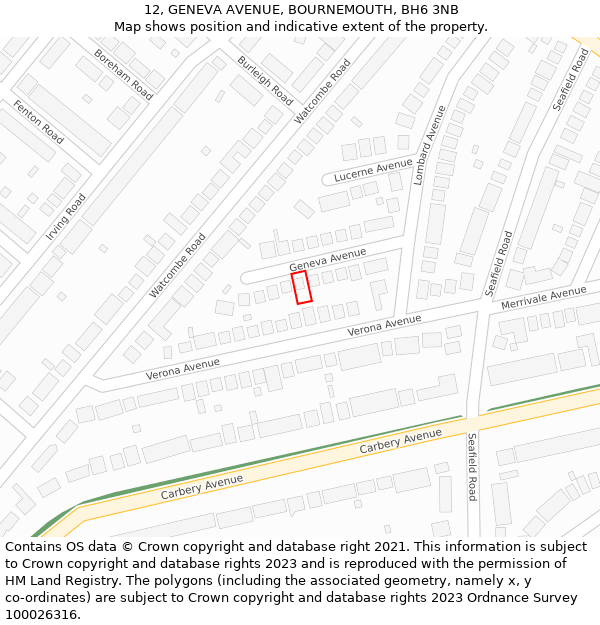 12, GENEVA AVENUE, BOURNEMOUTH, BH6 3NB: Location map and indicative extent of plot