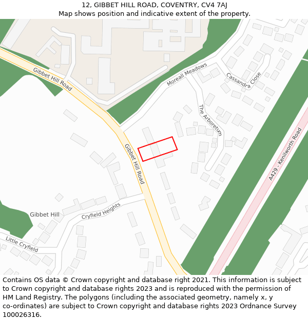 12, GIBBET HILL ROAD, COVENTRY, CV4 7AJ: Location map and indicative extent of plot