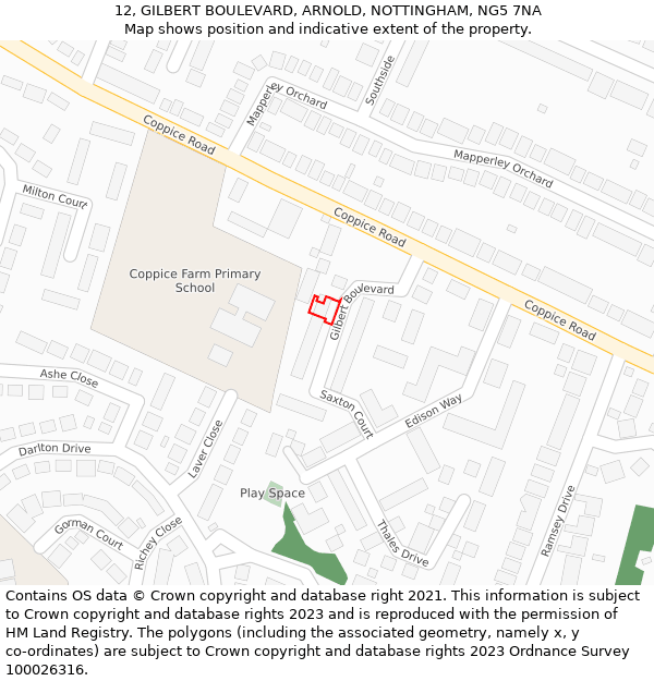 12, GILBERT BOULEVARD, ARNOLD, NOTTINGHAM, NG5 7NA: Location map and indicative extent of plot
