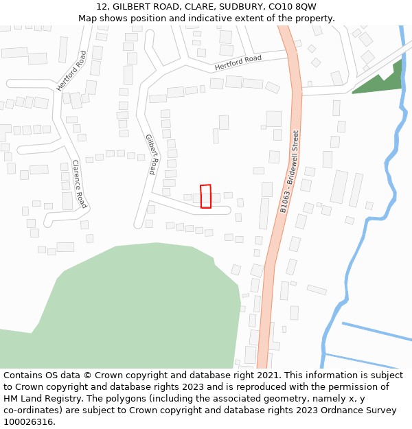 12, GILBERT ROAD, CLARE, SUDBURY, CO10 8QW: Location map and indicative extent of plot