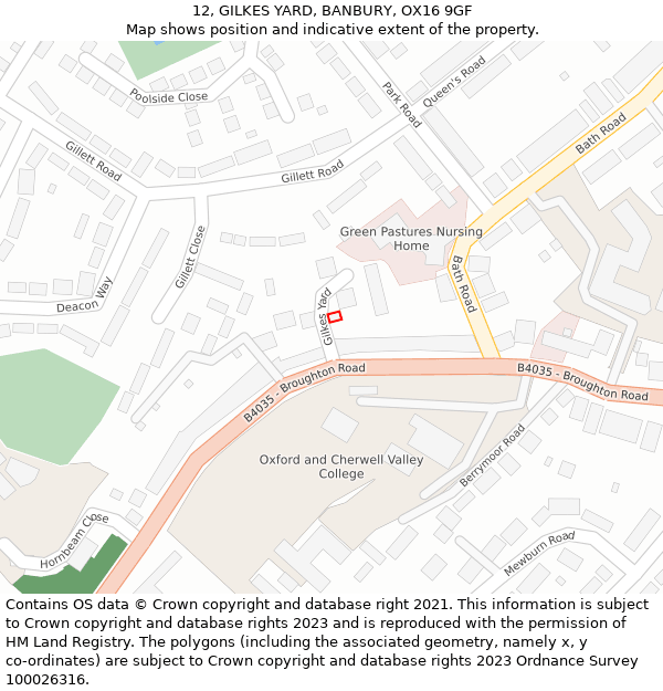 12, GILKES YARD, BANBURY, OX16 9GF: Location map and indicative extent of plot